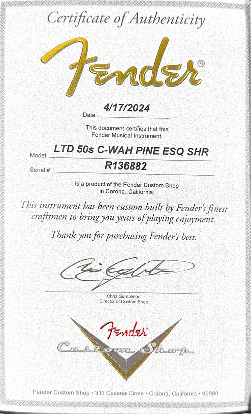 Fender Custom Shop Limited Edition 50s C-Wah Pine Esquire Super Heavy Relic - Aged Black #36882