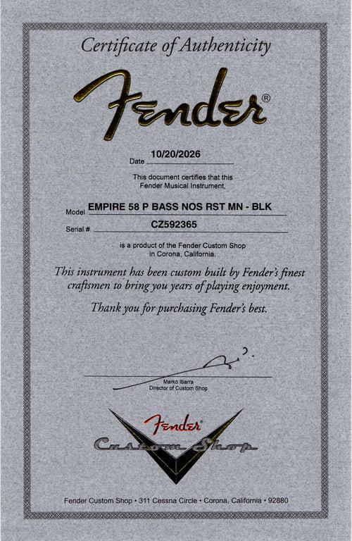 Fender Custom Shop Empire '58 Precision Bass NOS - Black #92365