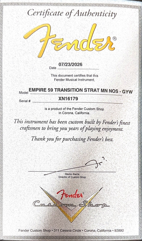 Fender Custom Shop Empire 59 Transition Stratocaster NOS - Graffiti Yellow #16179