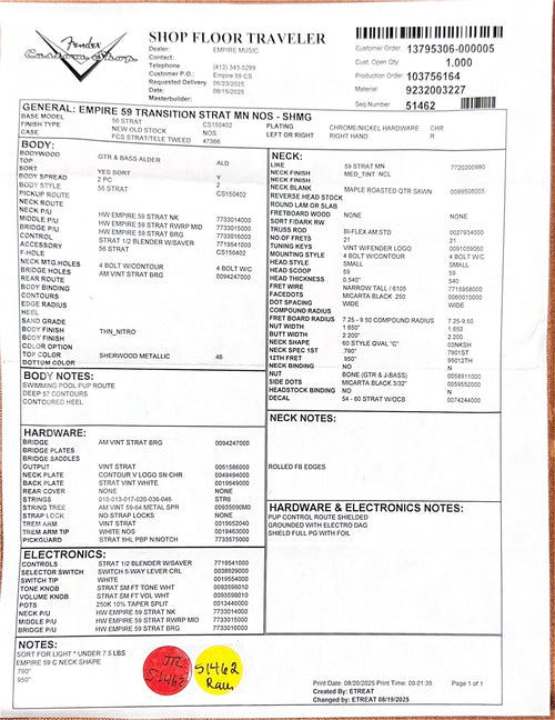 Fender Custom Shop Empire 59 Transition Stratocaster NOS - Sherwood Green Metallic #17473