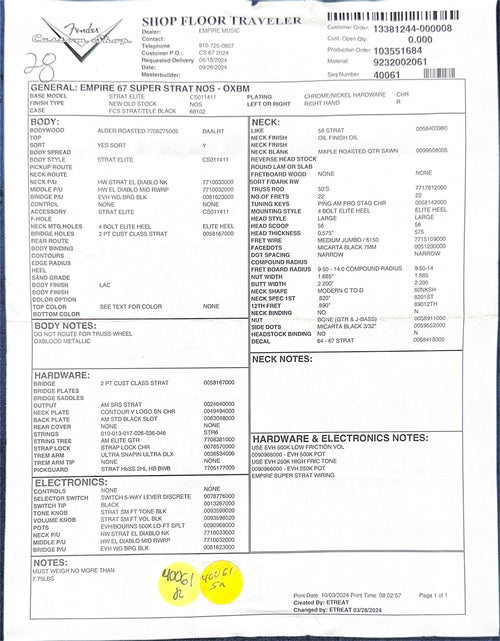 Fender Custom Shop Empire 67 Super Stratocaster HSS NOS - Oxblood Metallic #17116