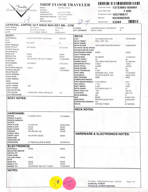 Fender Custom Shop Empire 58 Precision Bass NOS - Charcoal Frost Metallic #89309