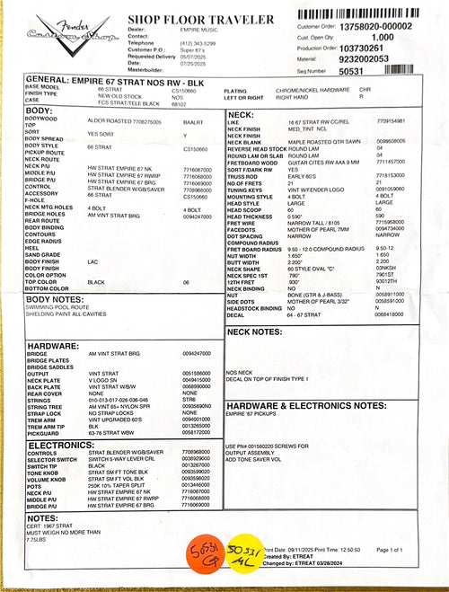 Fender Custom Shop Empire 67 Stratocaster NOS - Black #87678