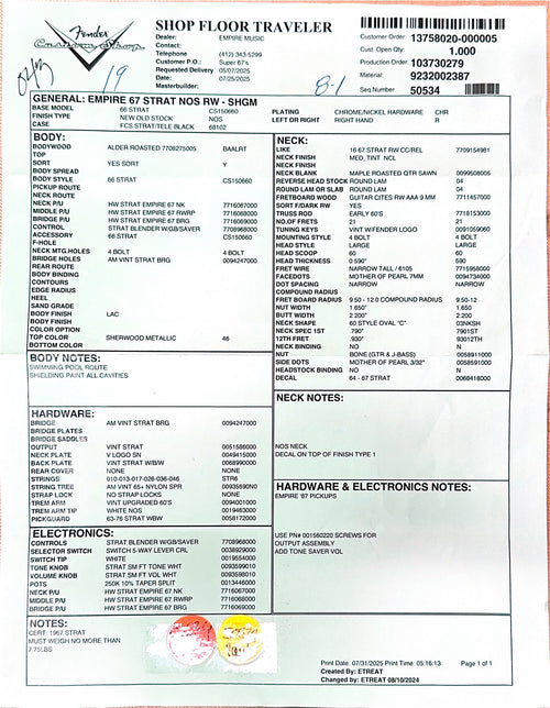 Fender Custom Shop Empire 67 Stratocaster NOS - Sherwood Green Metallic #88194