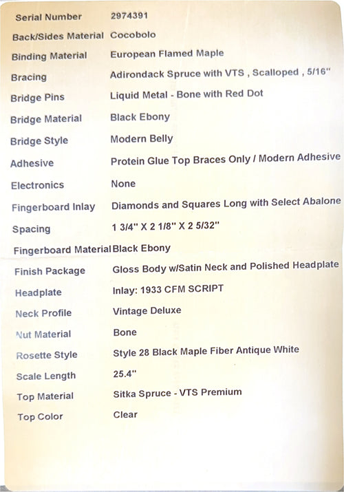 Martin Custom Shop D-28 Modern Deluxe Style Sitka Spruce VTS/Cocobolo #74391 (Empire Music Spec)