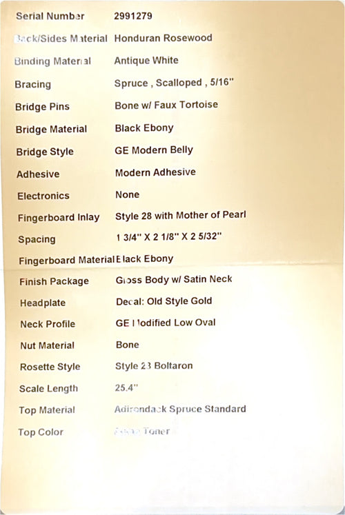 Martin Custom Shop D-28 Style Adirondack Spruce/Honduran Rosewood - Natural #91279 (Empire Music Spec)
