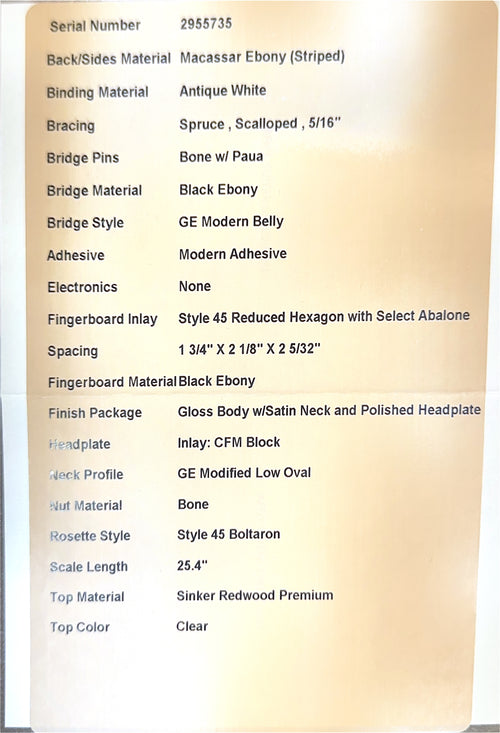 Martin Custom Shop D-41 Style Macassar Ebony/Sinker Redwood #55735 (Empire Music Spec)