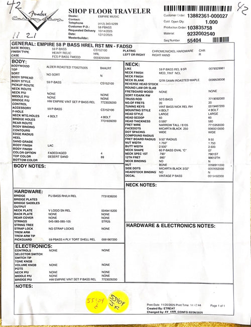 Fender Custom Shop Empire 58 Precision Bass Heavy Relic - Faded Aged Desert Sand #52229