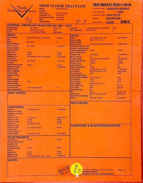 Fender Custom Shop Empire 58 Precision Bass NOS - Taos Turquoise #88430
