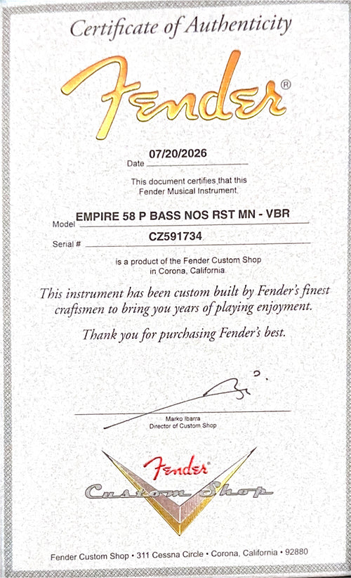 Fender Custom Shop Empire 58 Precision Bass NOS - Violin Burst #91734