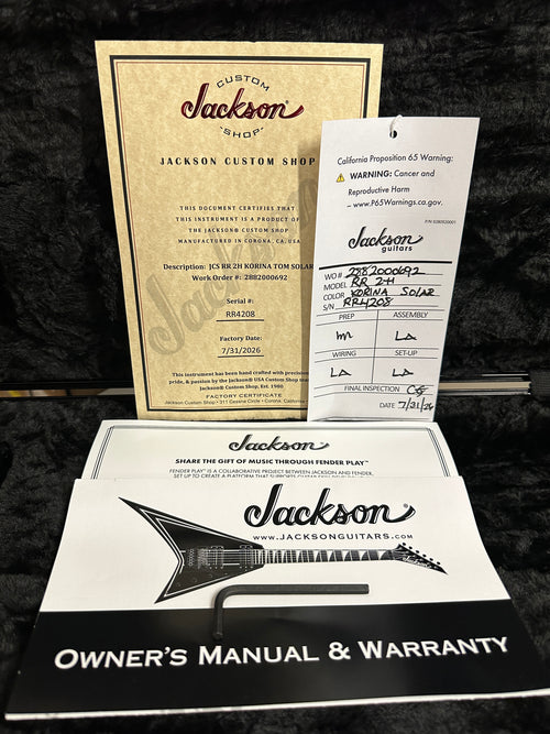 Jackson Custom Shop Korina RR 2H AAA Quilted Sapele Top - Solar Transparent #4208 (Empire Music Spec)