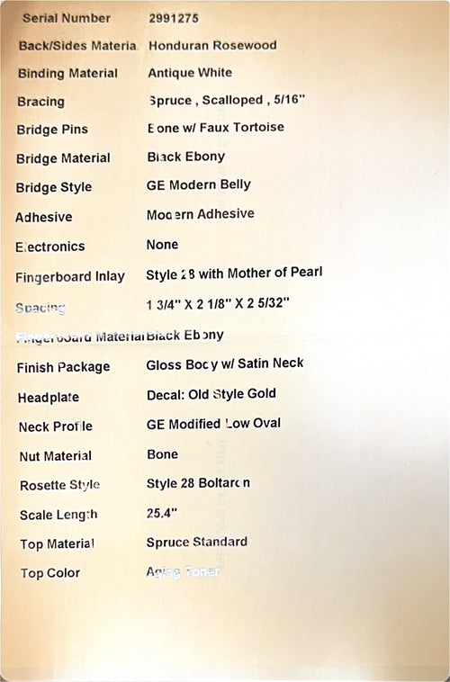 Martin Custom Shop D-28 Style Honduran Rosewood - Natural #91275 (Empire Music Spec)