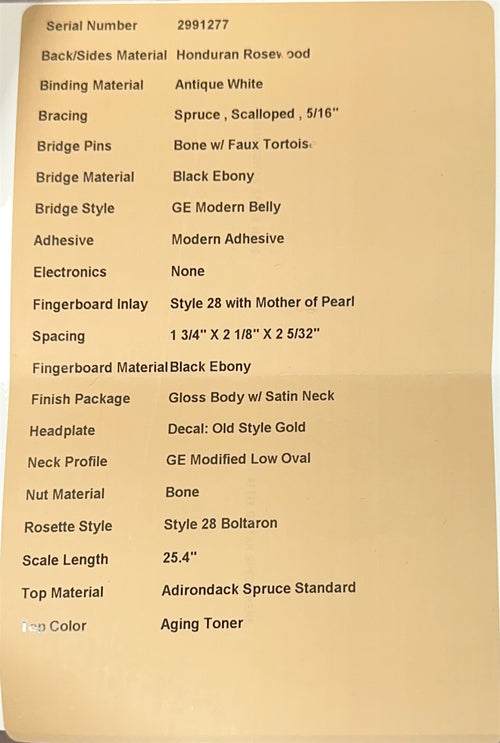 Martin Custom Shop D-28 Style Adirondack Spruce/Honduran Rosewood - Natural #91277 (Empire Music Spec)