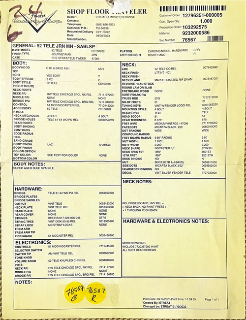 Used Fender Custom Shop Chicago Music Exchange 1952 Telecaster Journeyman Relic (2023) - Super Aged Blue Sparkle #35276 with Original Hard Case