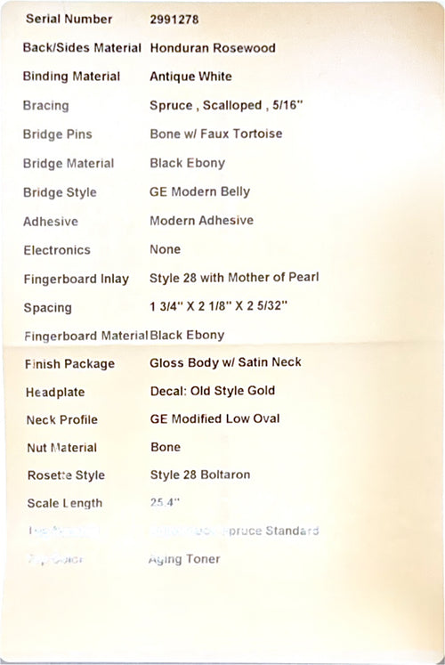 Martin Custom Shop D-28 Style Adirondack Spruce/Honduran Rosewood - Natural #91278 (Empire Music Spec)