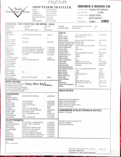 Fender Custom Shop Dale Wilson Masterbuilt Empire 67 Stratocaster Relic - Candy Apple Red/Black #87533