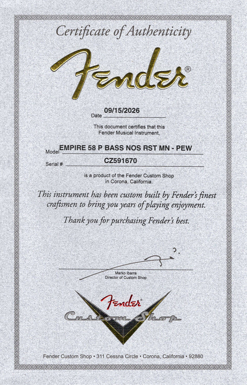 Fender Custom Shop Empire '58 Precision Bass NOS - Pewter #91670