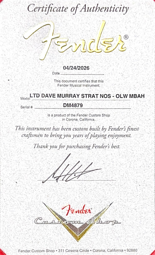 Fender Custom Shop Masterbuilt Andy Hicks Limited Edition Dave Murray Stratocaster - Olympic White #DM4879