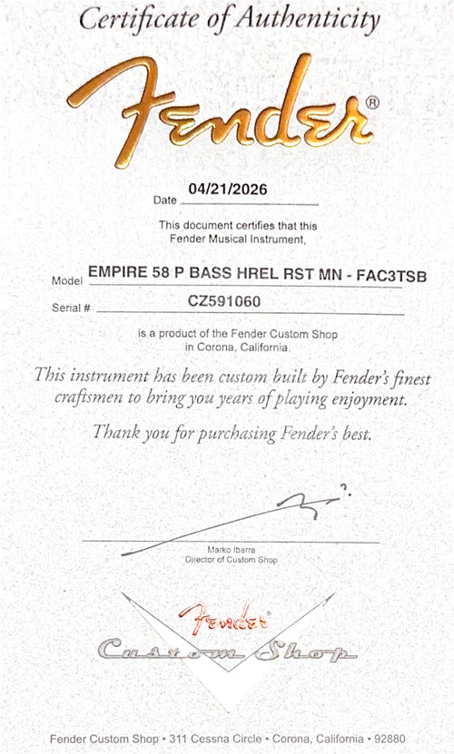 Fender Custom Shop Empire 58 Precision Bass Heavy Relic - Faded Aged Chocolate 3-Color Sunburst #91060