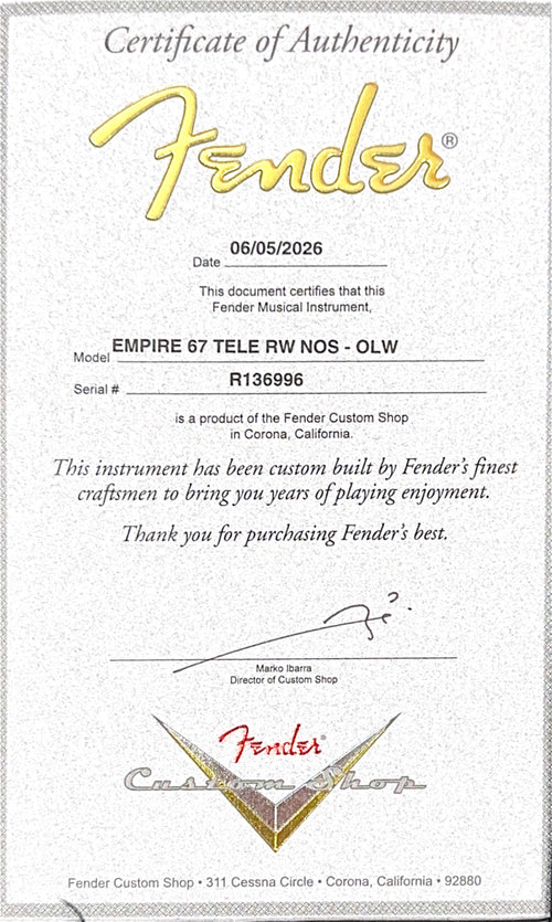 Fender Custom Shop Empire 67 Telecaster NOS - Olympic White #36996
