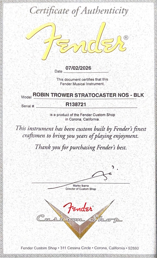 Fender Custom Shop Robin Trower Signature Stratocaster - Black #38721