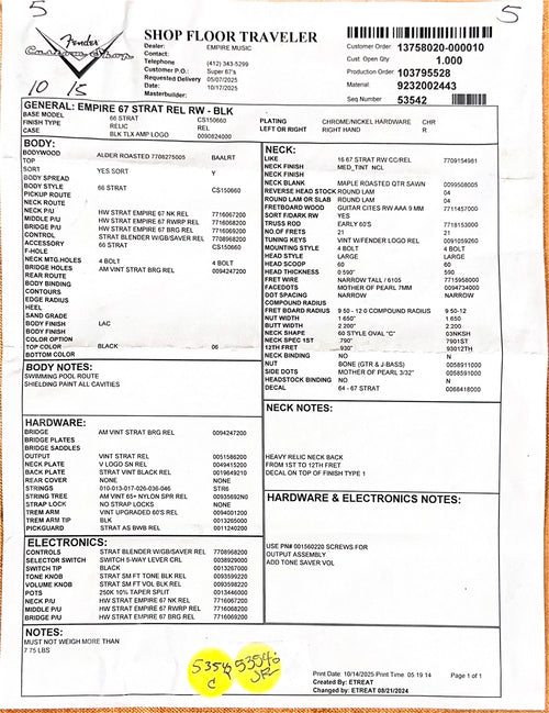 Fender Custom Shop Empire 67 Stratocaster Relic - Black #87675