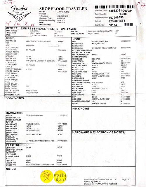 Fender Custom Shop Empire 58 Precision Bass Heavy Relic - Faded Aged Violin Burst #91081