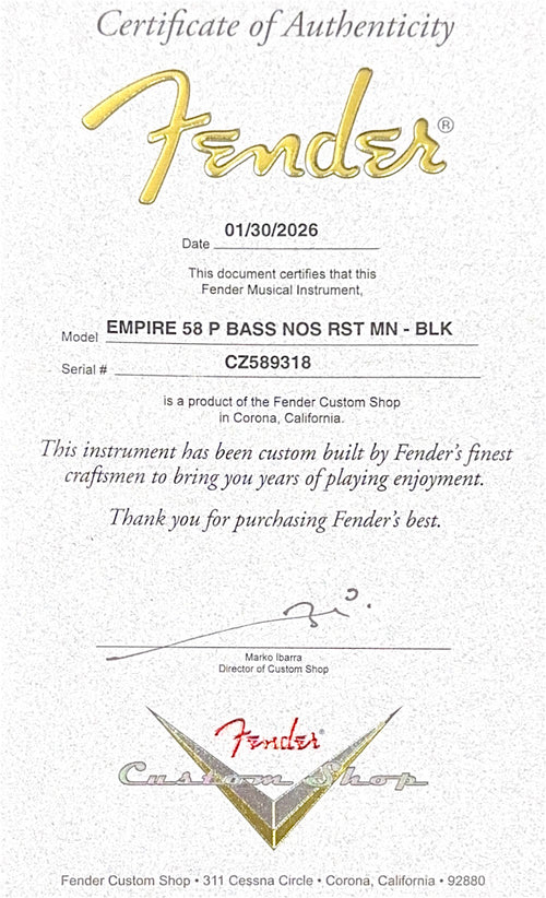 Fender Custom Shop Empire 58 Precision Bass NOS - Black #89318