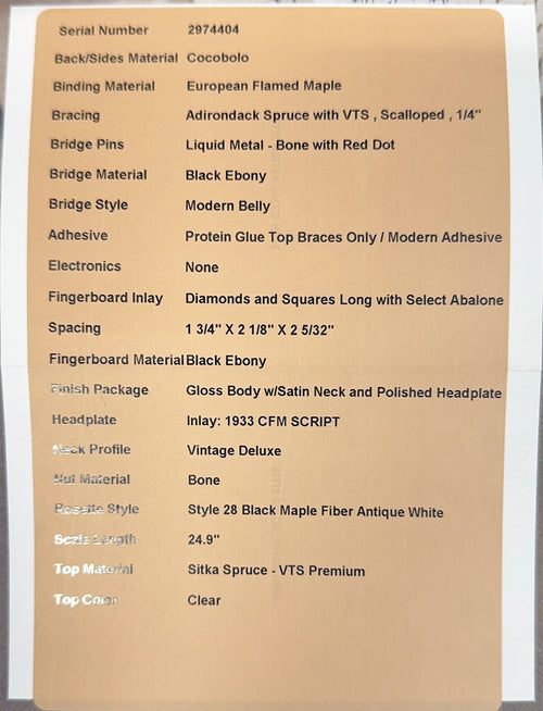 Martin Custom Shop 000-28 Modern Deluxe Style Sitka Spruce VTS/Cocobolo #74404 (Empire Music Spec)