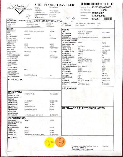 Fender Custom Shop Empire 58 Precision Bass NOS - Graffiti Yellow #89011