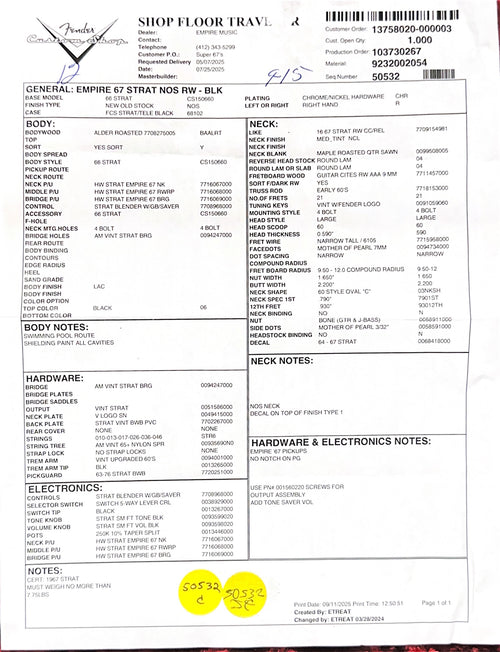 Fender Custom Shop Empire 67 Stratocaster NOS - Black #87674