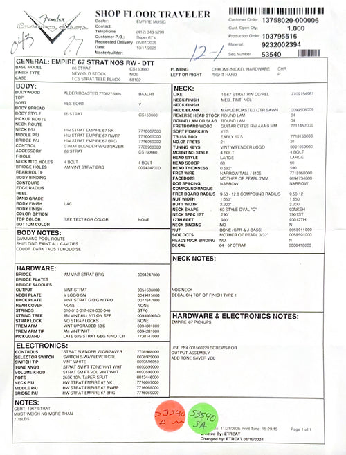 Fender Custom Shop Empire 67 Stratocaster NOS - Dark Taos Turquoise #89055