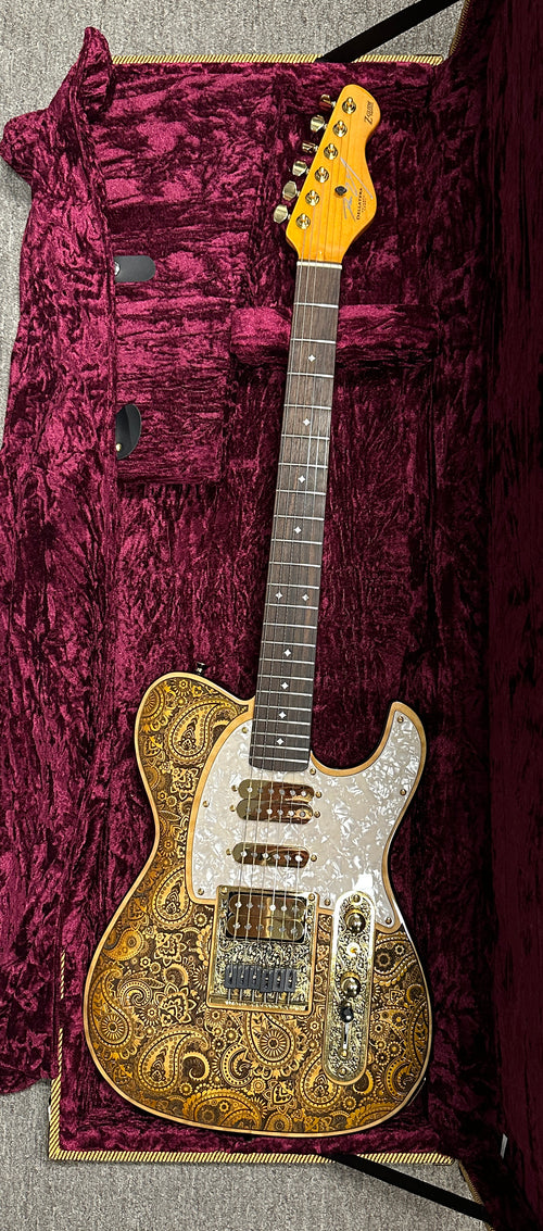 Used Dean Zelinsky Guitars Dellatera Engraved Paisley - Honey Gold #40777 with Original Hard Case