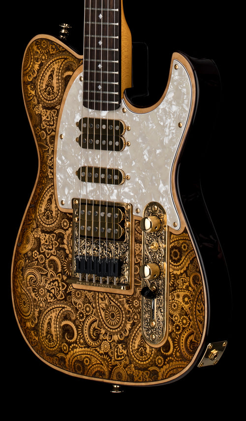 Used Dean Zelinsky Guitars Dellatera Engraved Paisley - Honey Gold #40777 with Original Hard Case