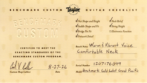 Taylor Benchmark Custom Gold Label Grand Pacific Port Orford Cedar and Hawaiian Koa #76099