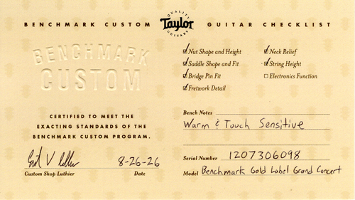 Taylor Benchmark Custom Gold Label Grand Concert Western Red Cedar and Hawaiian Koa #06098
