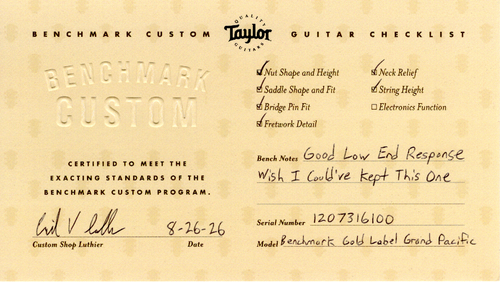 Taylor Benchmark Custom Gold Label Grand Pacific Sitka Spruce and Figured Mahogany (PRE-ORDER)