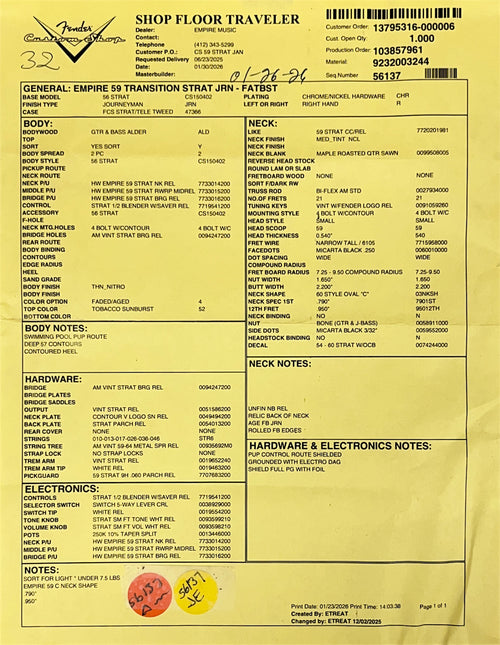 Fender Custom Shop Empire 59 Transition Stratocaster Journeyman Relic - Faded Aged Tobacco Sunburst #19336