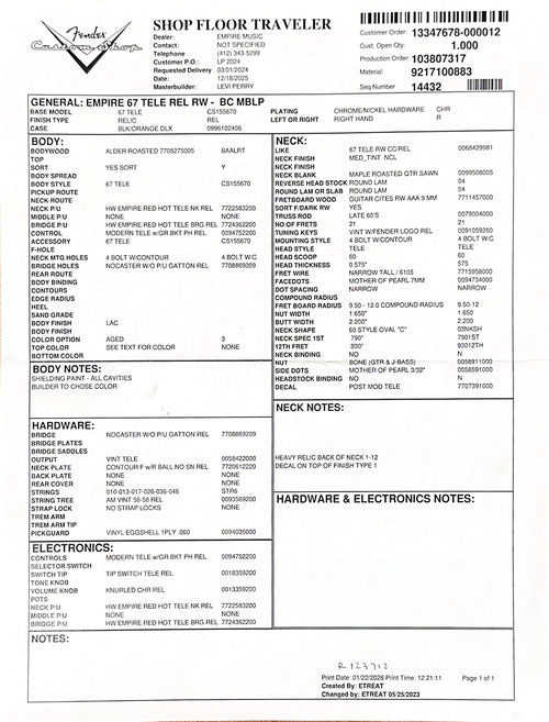 Fender Custom Shop Masterbuilt Levi Perry Empire 67 Telecaster Relic - Graffiti Burst #23712