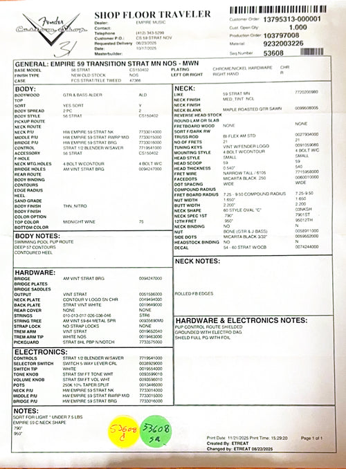 Fender Custom Shop Empire 59 Transition Stratocaster NOS - Midnight Wine #19367