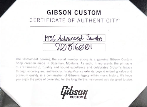 Gibson Custom Shop 1936 Advanced Jumbo - Vintage Sunburst #16001