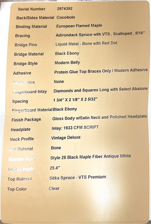 Martin Custom Shop D-28 Modern Deluxe Style Sitka Spruce VTS/Cocobolo #74392 (Empire Music Spec)