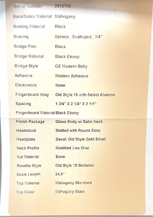 Used Martin Custom Shop 00-18 12-Fret Mahogany (2024) #12700 with Original Hard Case