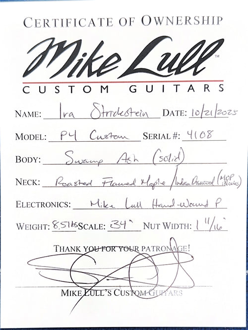 Used Mike Lull Custom P4 Bass (2025) - Charcoal Frost #4108 with Original Gig Bag