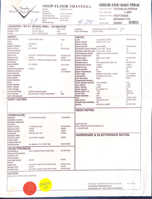 Fender Custom Shop 1961 Jazz Bass Heavy Relic - Bleached 3-Tone Sunburst #88214