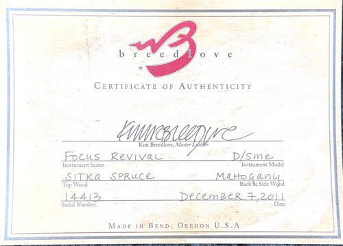 Used Breedlove Custom Shop Focus Revival D-SME (2011) #14413 with Original Hard Case