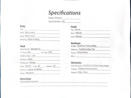 Used Kauer Guitars Banshee Black Limba (2023) #659 with Original Case