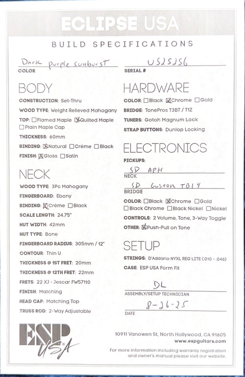 ESP Eclipse USA - Dark Purple Sunburst #25256