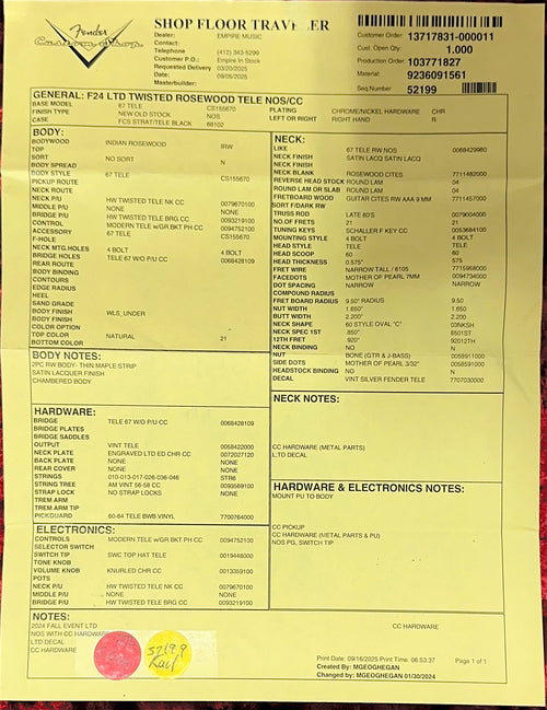 Fender Custom Shop Limited Edition Twisted Rosewood Telecaster NOS w/ Closet Classic Hardware #86247