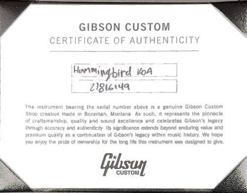Gibson Custom Shop Hummingbird Elegant Koa - Honey Burst #16149